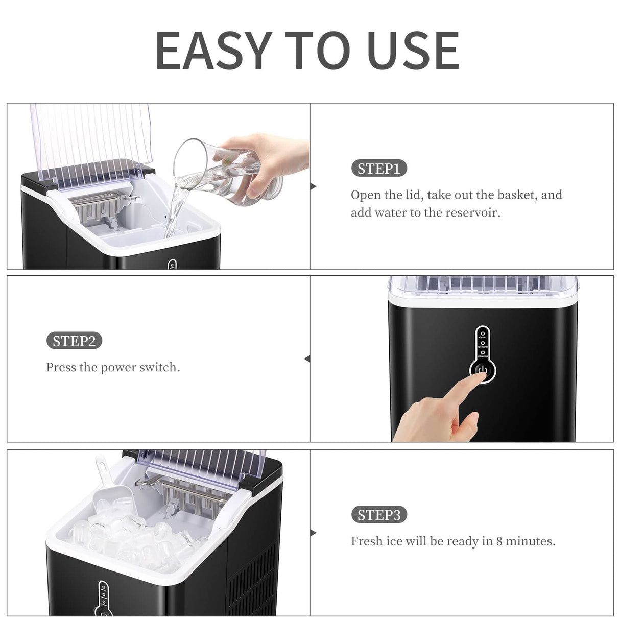 Antarctic Star Portable Ice Maker Machine for Countertop, Automatic 26 lbs in 24 Hours 9 pcs in 8 mins with Ice Shovel and Ice Basket Bullet Ice